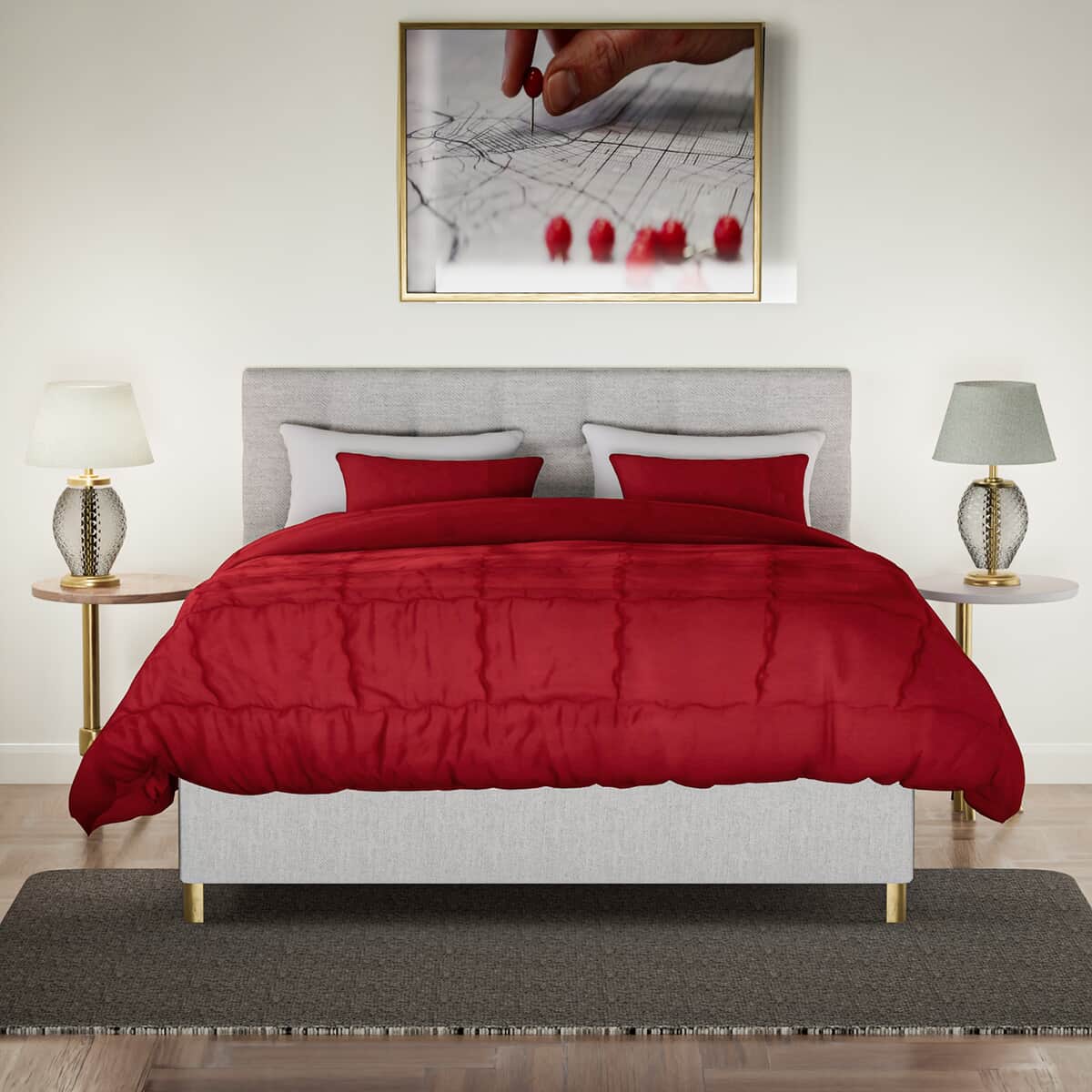 Homesmart Burgundy Quilted Pattern Microfiber Comforter and 2pcs Pillow Cover - Queen image number 2