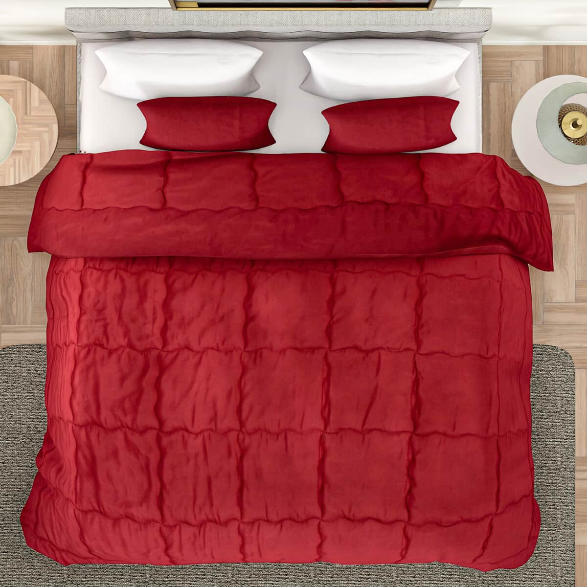 Homesmart Burgundy Quilted Pattern Microfiber Comforter and 2pcs Pillow Cover - Queen image number 3