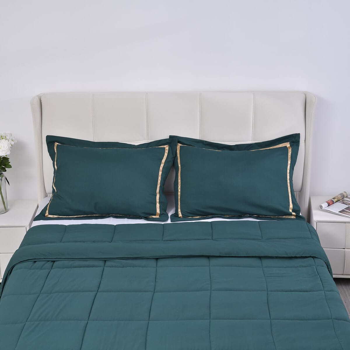 Homesmart Green Quilted Pattern Microfiber 3pcs Comforter Set - Queen image number 3