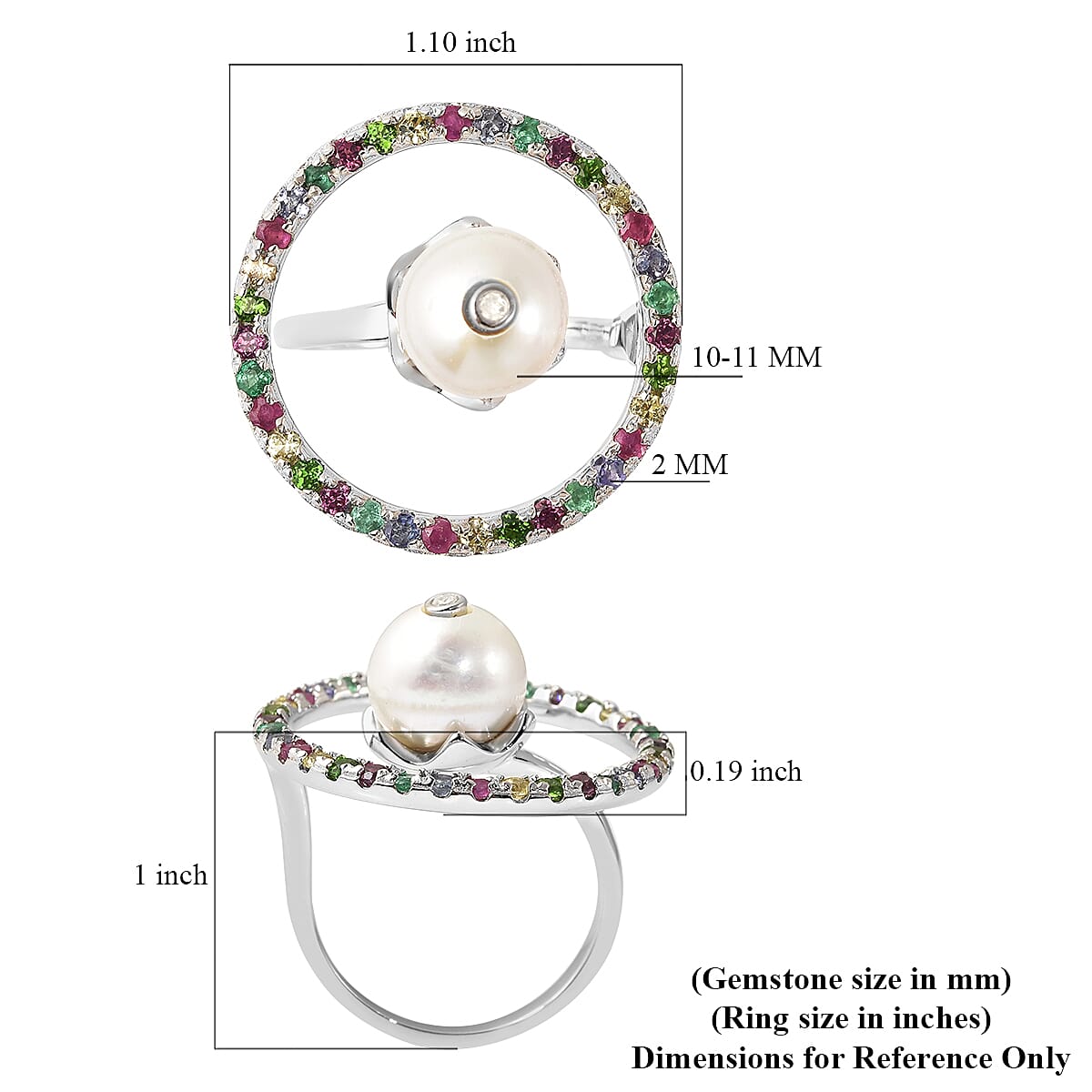 White Edison Pearl, Multi Gemstone and Diamond Accent Ring in Rhodium Over Sterling Silver (Size 10.0) 1.60 ctw image number 5
