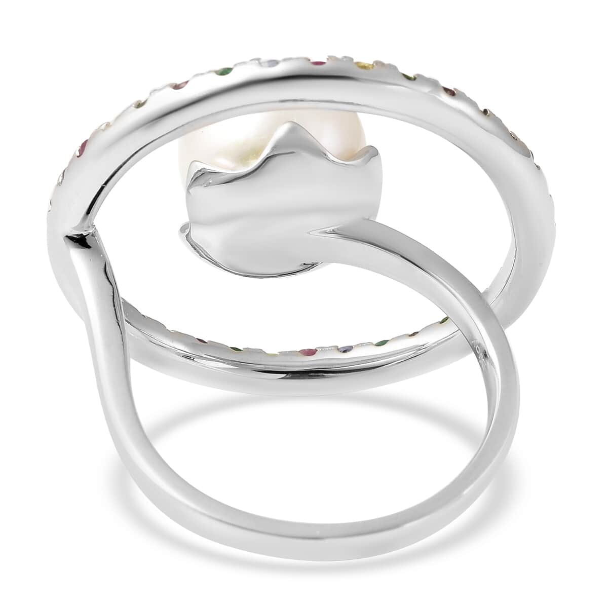 White Edison Pearl, Multi Gemstone and Diamond Accent Ring in Rhodium Over Sterling Silver (Size 7.0) 1.60 ctw image number 4