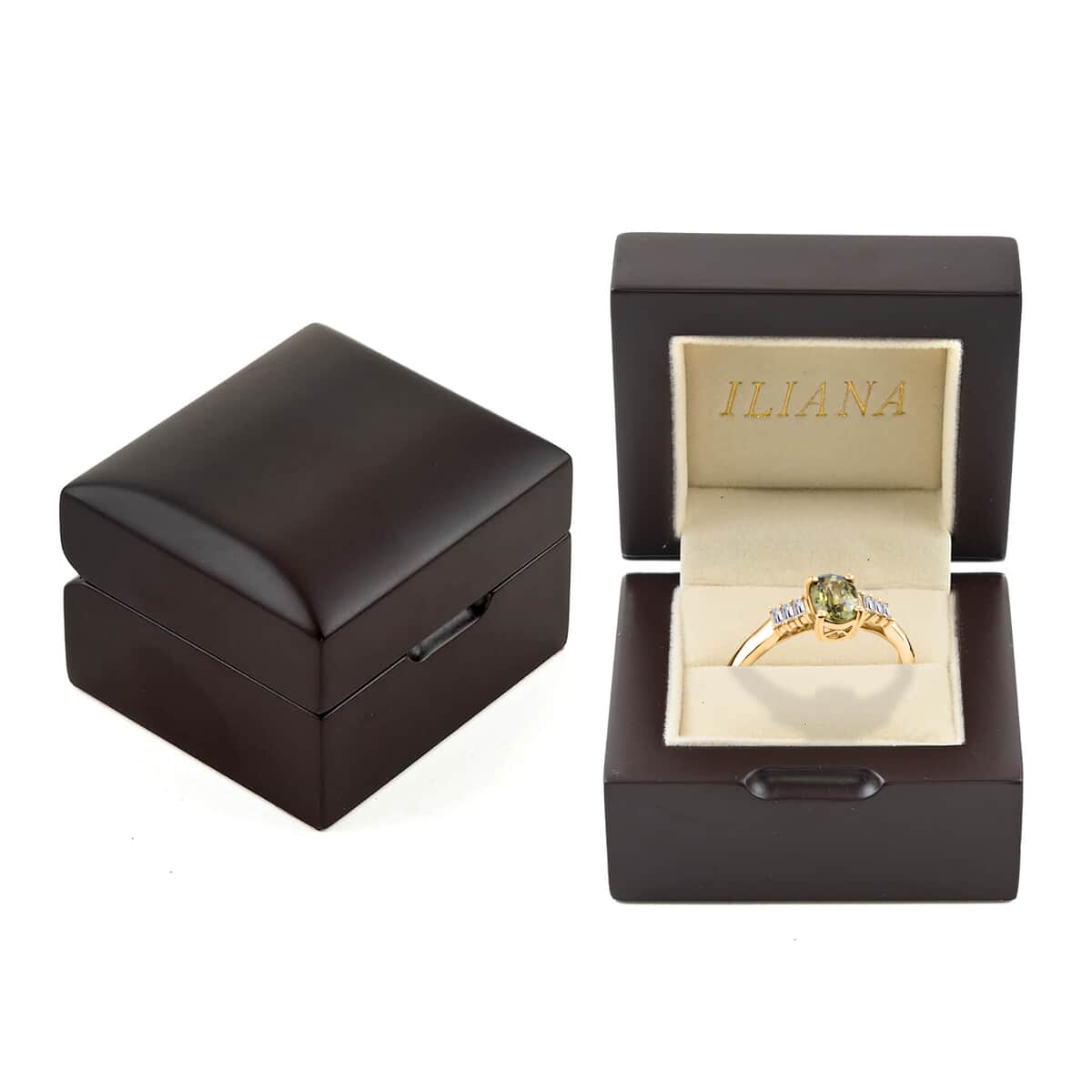 Iliana 18K Yellow Gold AAA Ambanja Demantoid Garnet and G-H SI Diamond Ring (Size 10.0) 1.00 ctw image number 4