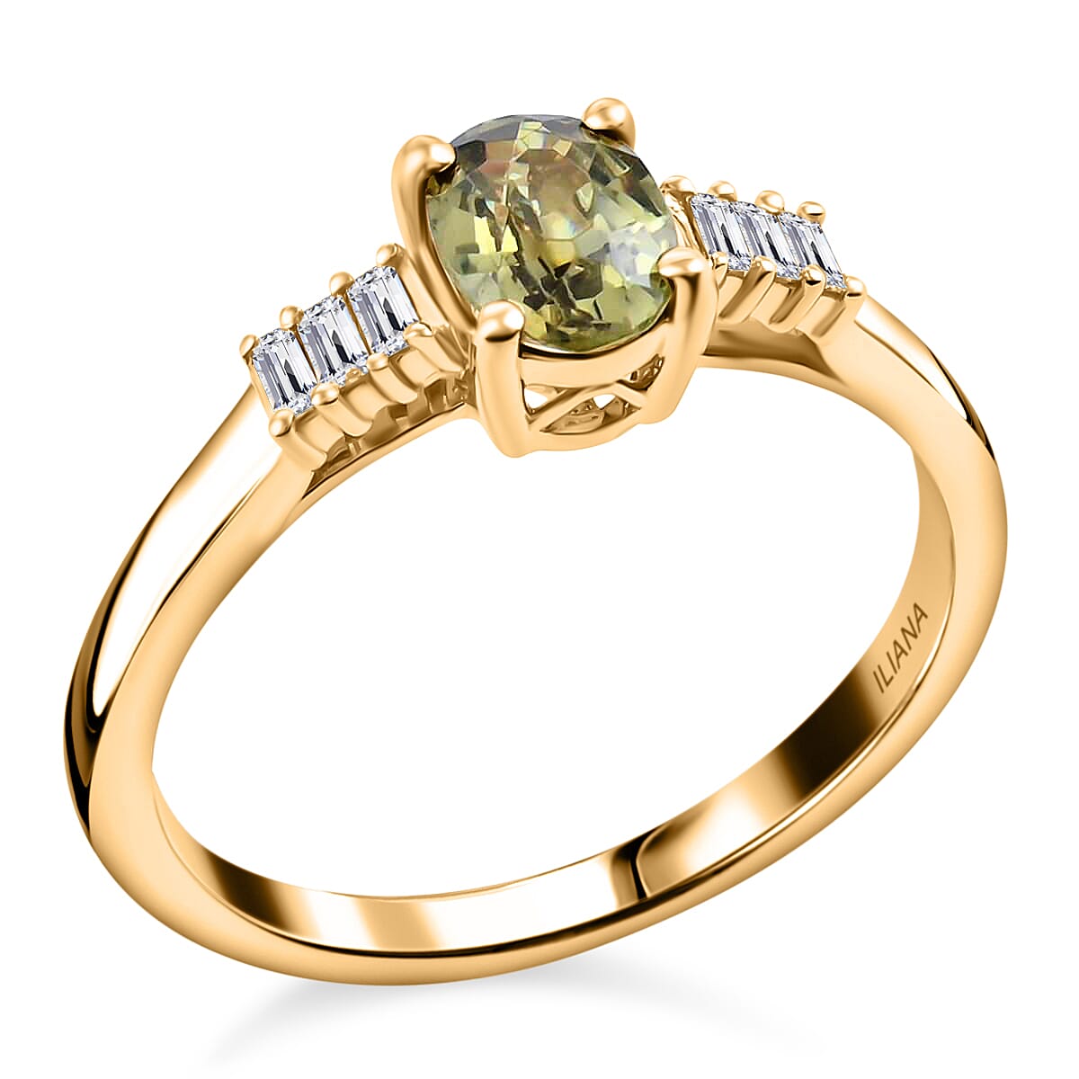 Iliana 18K Yellow Gold AAA Ambanja Demantoid Garnet and G-H SI Diamond Ring (Size 9.0) 1.00 ctw image number 0