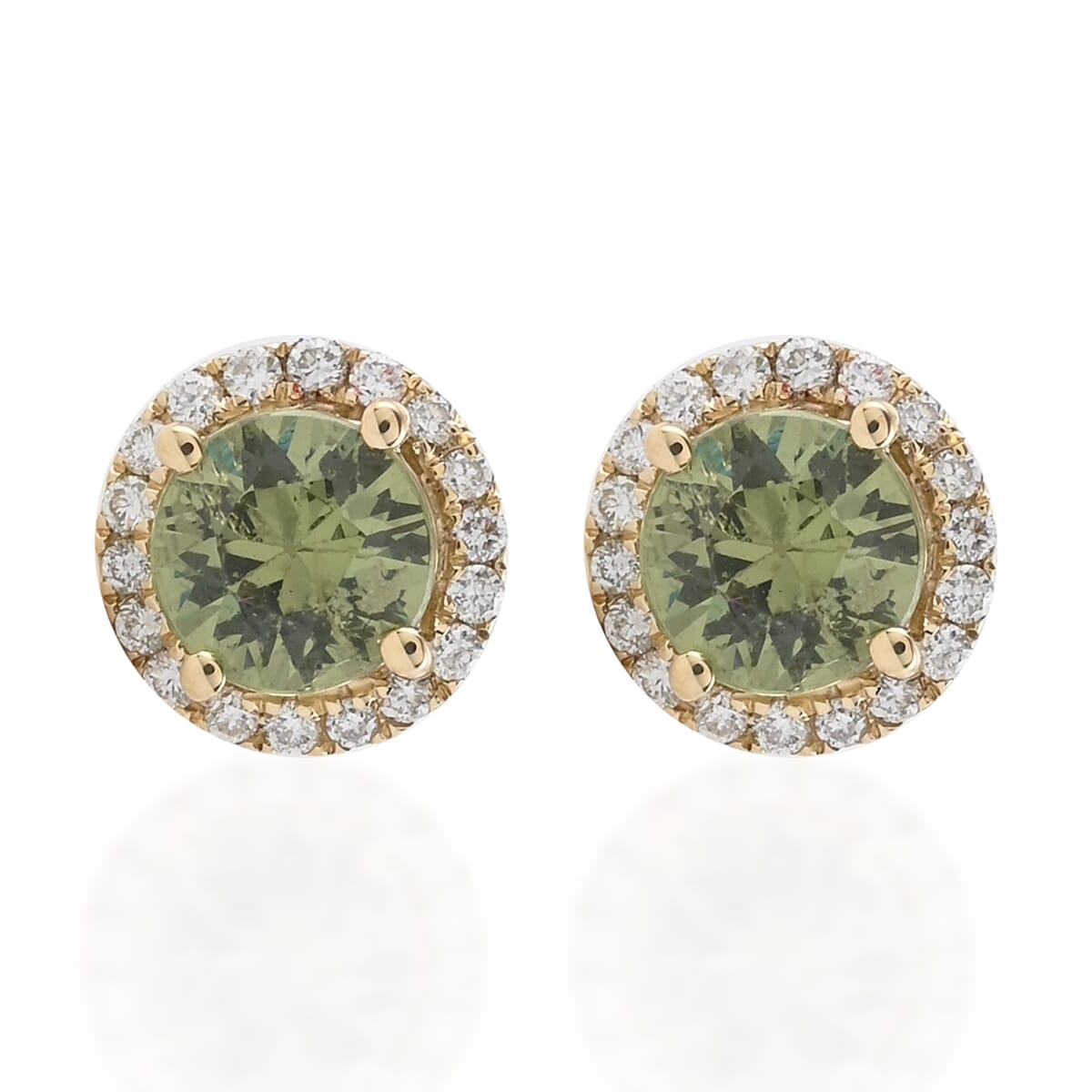 Iliana 18K Yellow Gold AAA Ambanja Demantoid Garnet and G-H SI Diamond Halo Stud Earrings 1.25 ctw image number 0