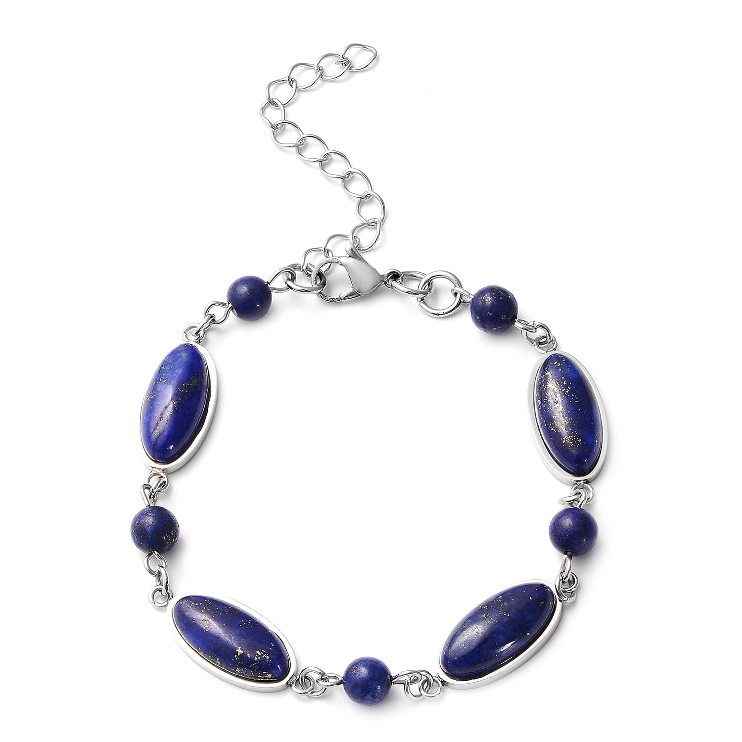 Lapis Lazuli Station Bracelet in Stainless Steel (7.5-9.5In) 37.30 ctw