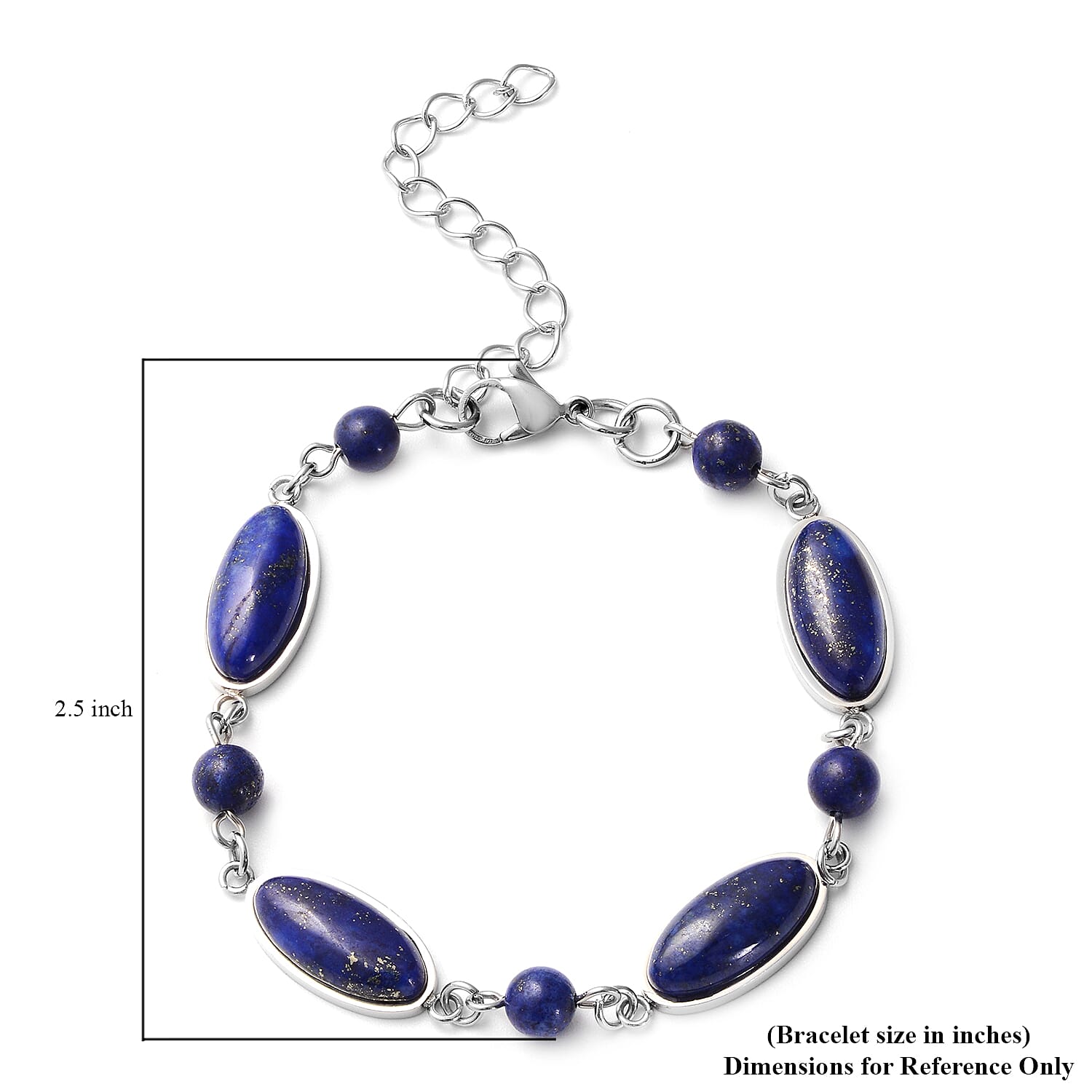 Lapis Lazuli Station Bracelet in Stainless Steel (7.5-9.5In) 37.30 ctw