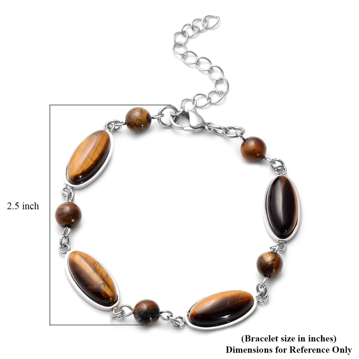 Yellow Tiger's Eye Station Bracelet in Stainless Steel (7.5-9.5 In) 33.60 ctw image number 2
