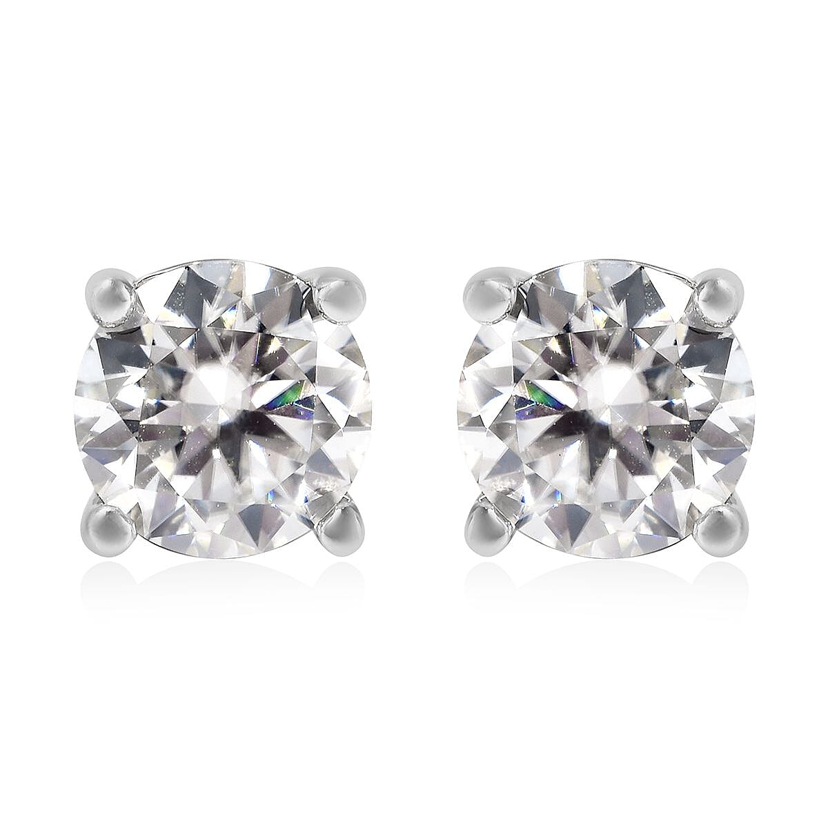 Moissanite Solitaire Stud Earrings in Platinum Over Sterling Silver 1.50 ctw