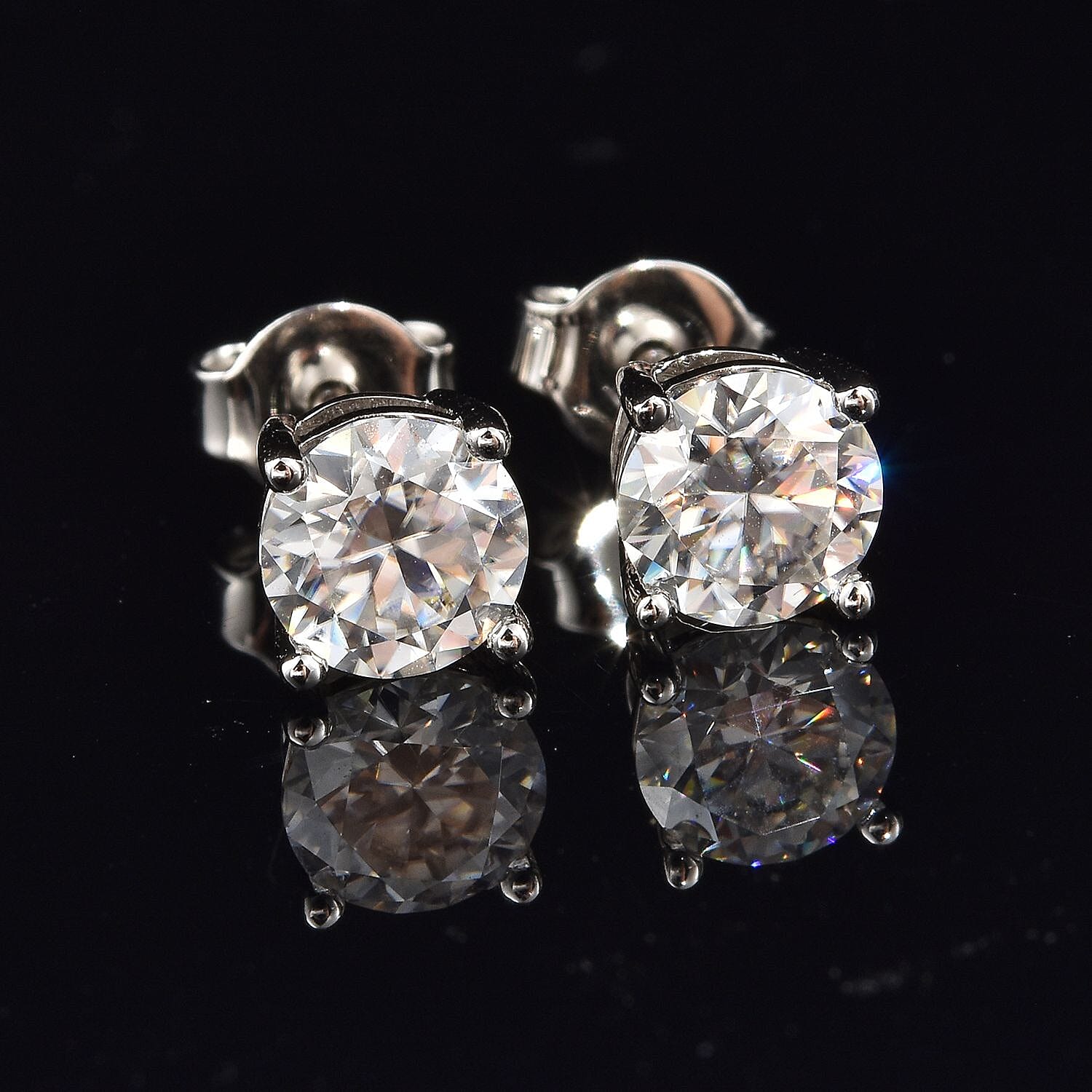 Moissanite Solitaire Stud Earrings in Platinum Over Sterling Silver 1.50 ctw