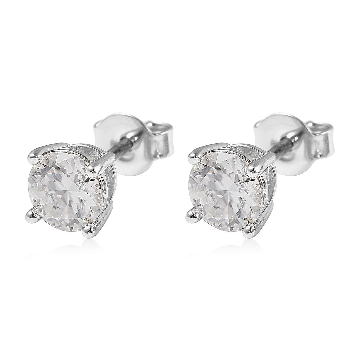Moissanite Solitaire Stud Earrings in Platinum Over Sterling Silver 1.50 ctw
