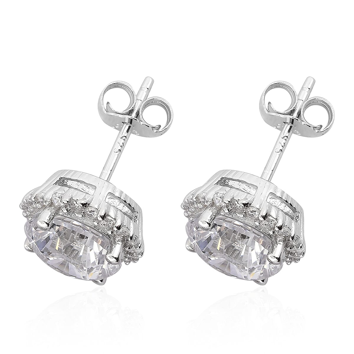 Lustro Stella Fire Cracking Cut Finest Pink and White CZ Halo Stud Earrings in Sterling Silver 8.65 ctw