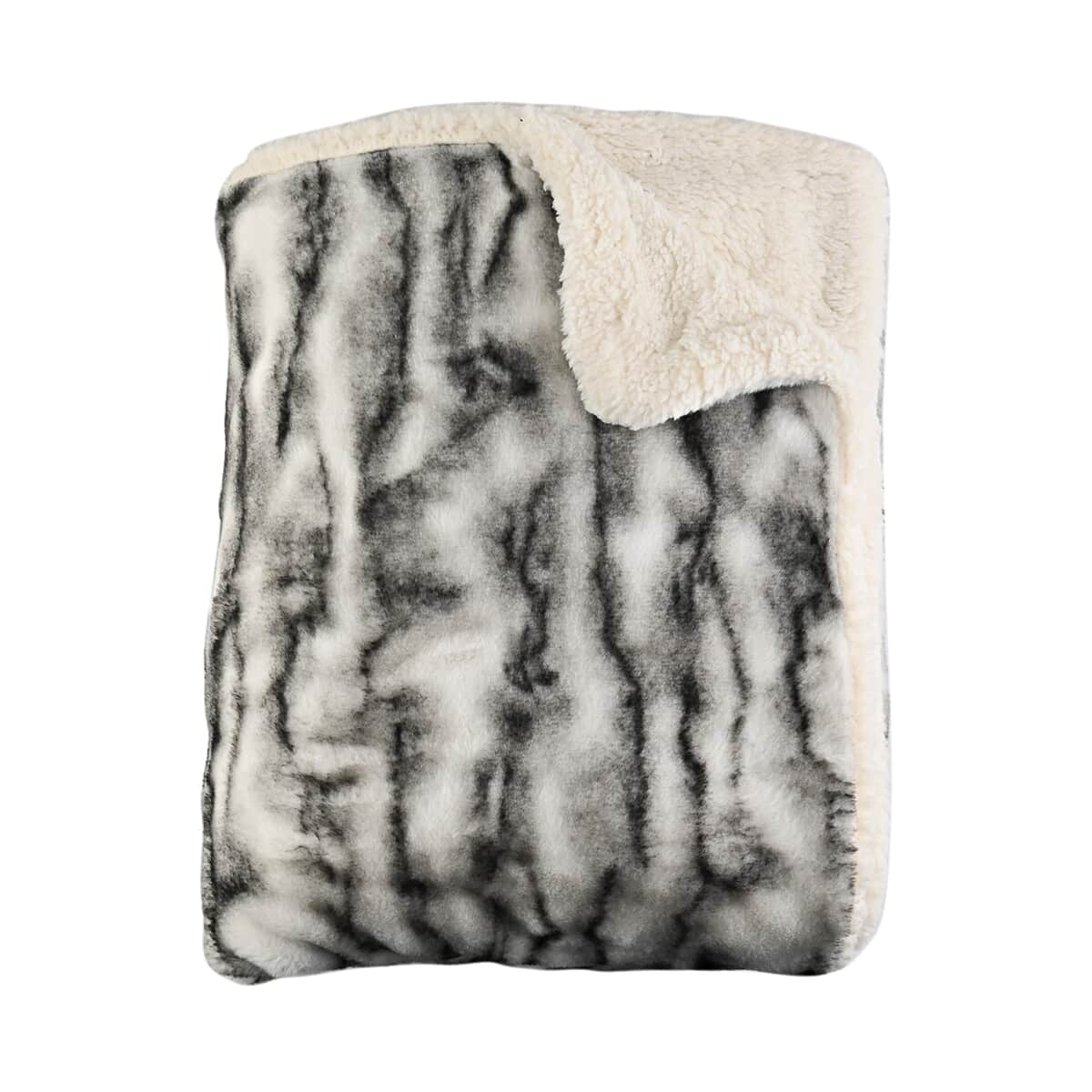 HOMESMART Black and White Cozy Faux Fur Sherpa Blanket (59"x78") image number 1
