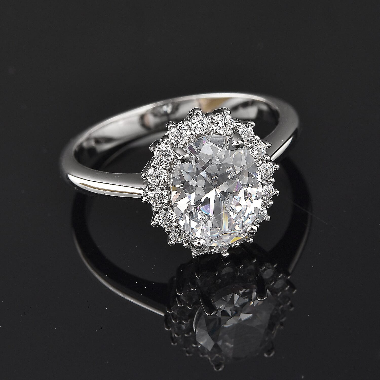 Lustro Stella Finest CZ Halo Ring in Sterling Silver (Size 10.0) 4.65 ctw