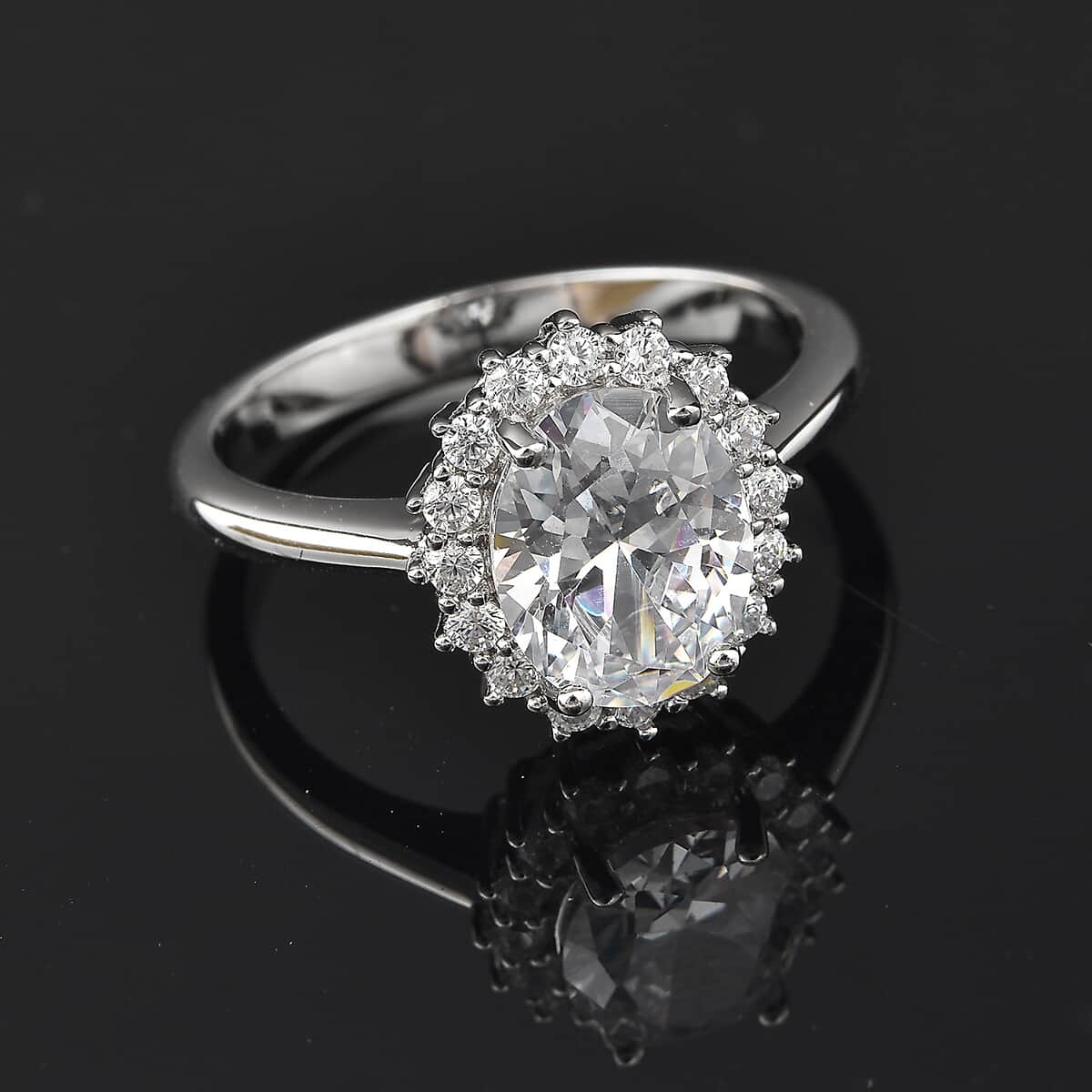 LUSTRO STELLA Finest CZ Halo Ring in Sterling Silver 4.65 ctw image number 1
