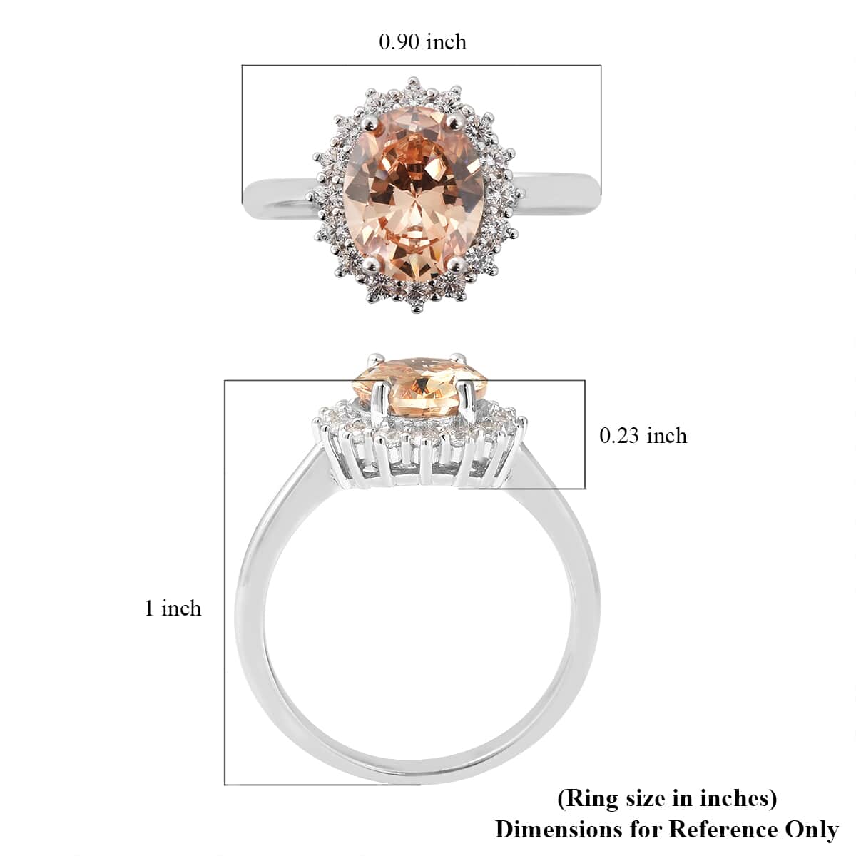 LUSTRO STELLA Finest Champagne and White CZ Halo Ring in Sterling Silver (Size 7.0) 4.65 ctw image number 5