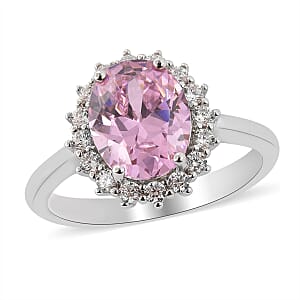 Lustro Stella Finest Pink and White CZ Halo Ring in Sterling Silver (Size 7.0) 4.65 ctw