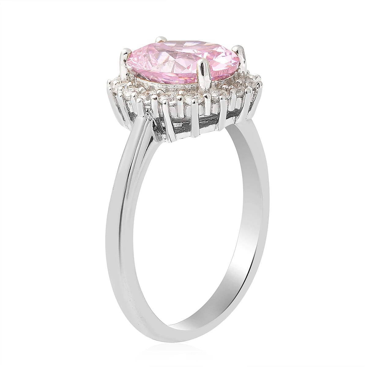 Lustro Stella Finest Pink and White CZ Halo Ring in Sterling Silver (Size 7.0) 4.65 ctw image number 3