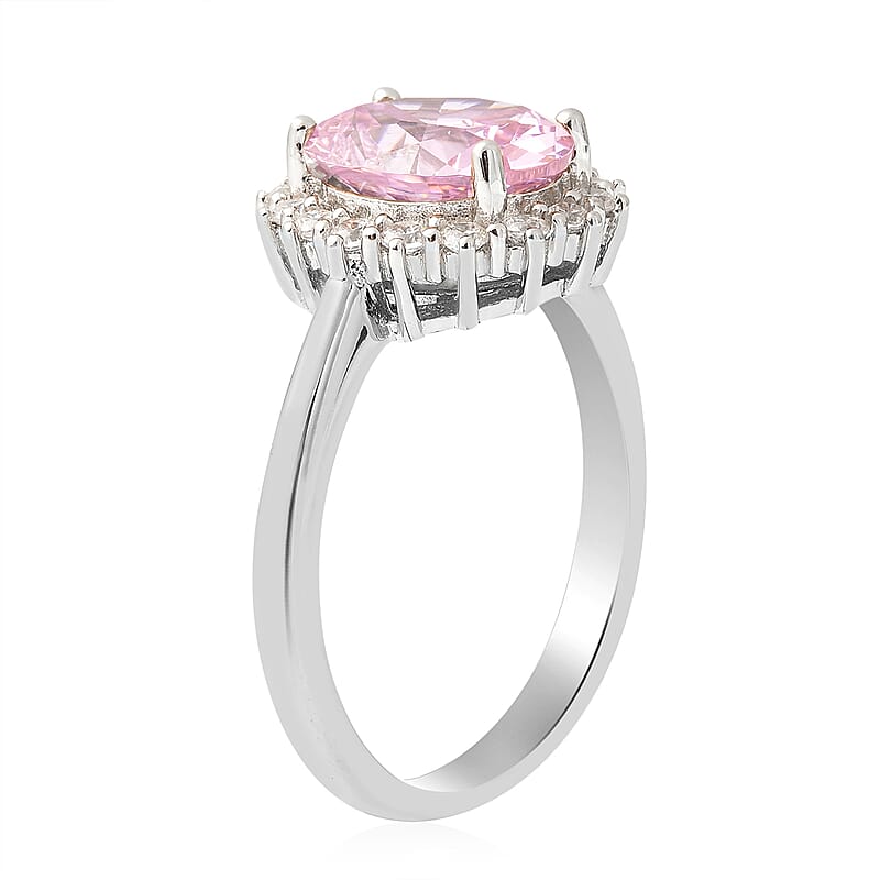 Lustro Stella Finest Pink and White CZ Halo Ring in Sterling Silver (Size 7.0) 4.65 ctw