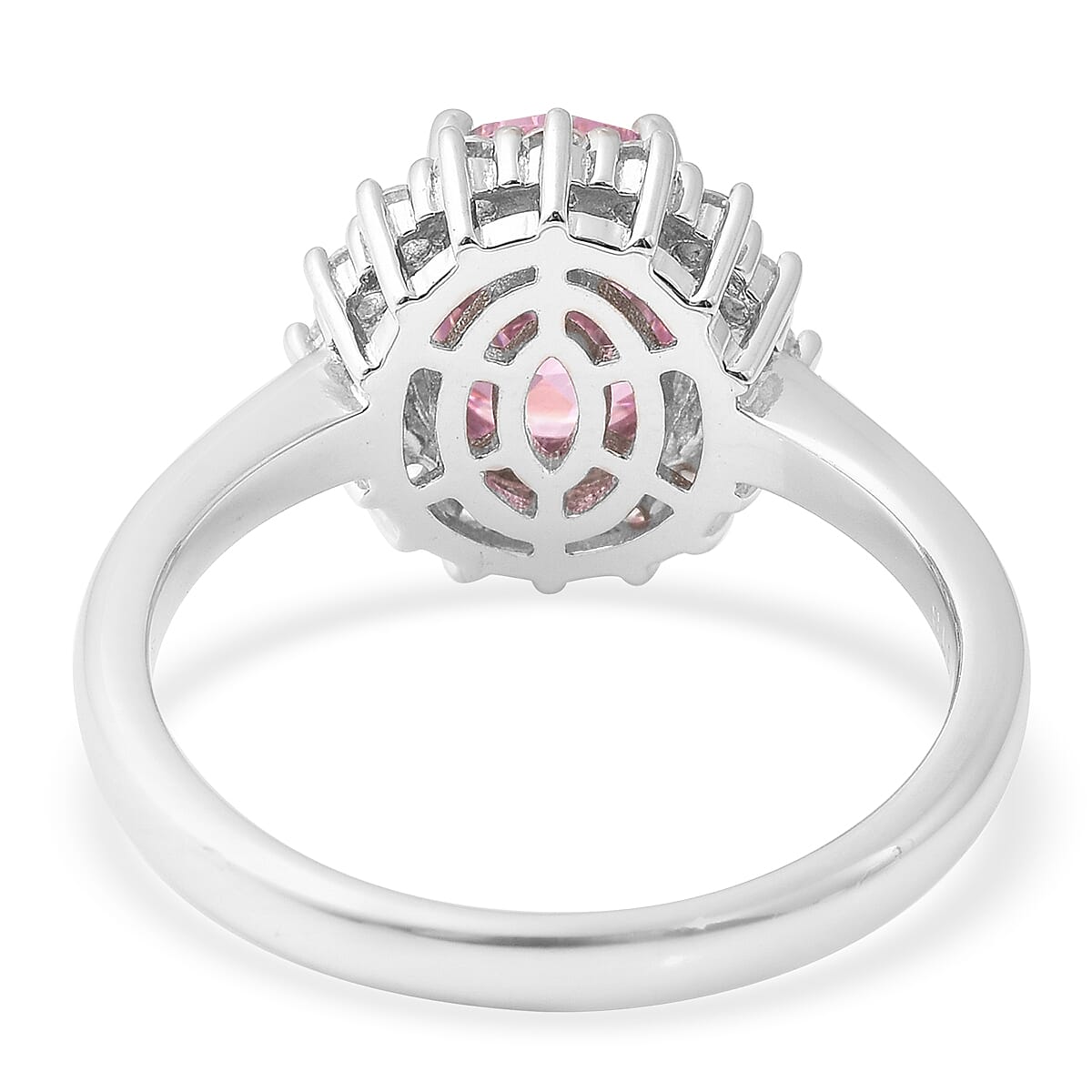 Lustro Stella Finest Pink and White CZ Halo Ring in Sterling Silver (Size 7.0) 4.65 ctw image number 4