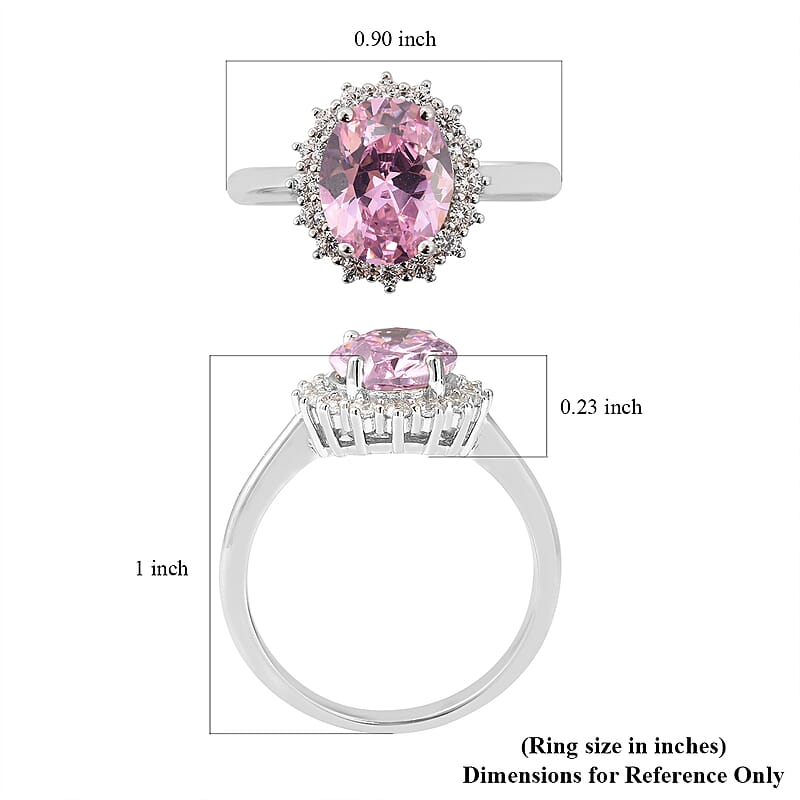 Lustro Stella Finest Pink and White CZ Halo Ring in Sterling Silver (Size 7.0) 4.65 ctw