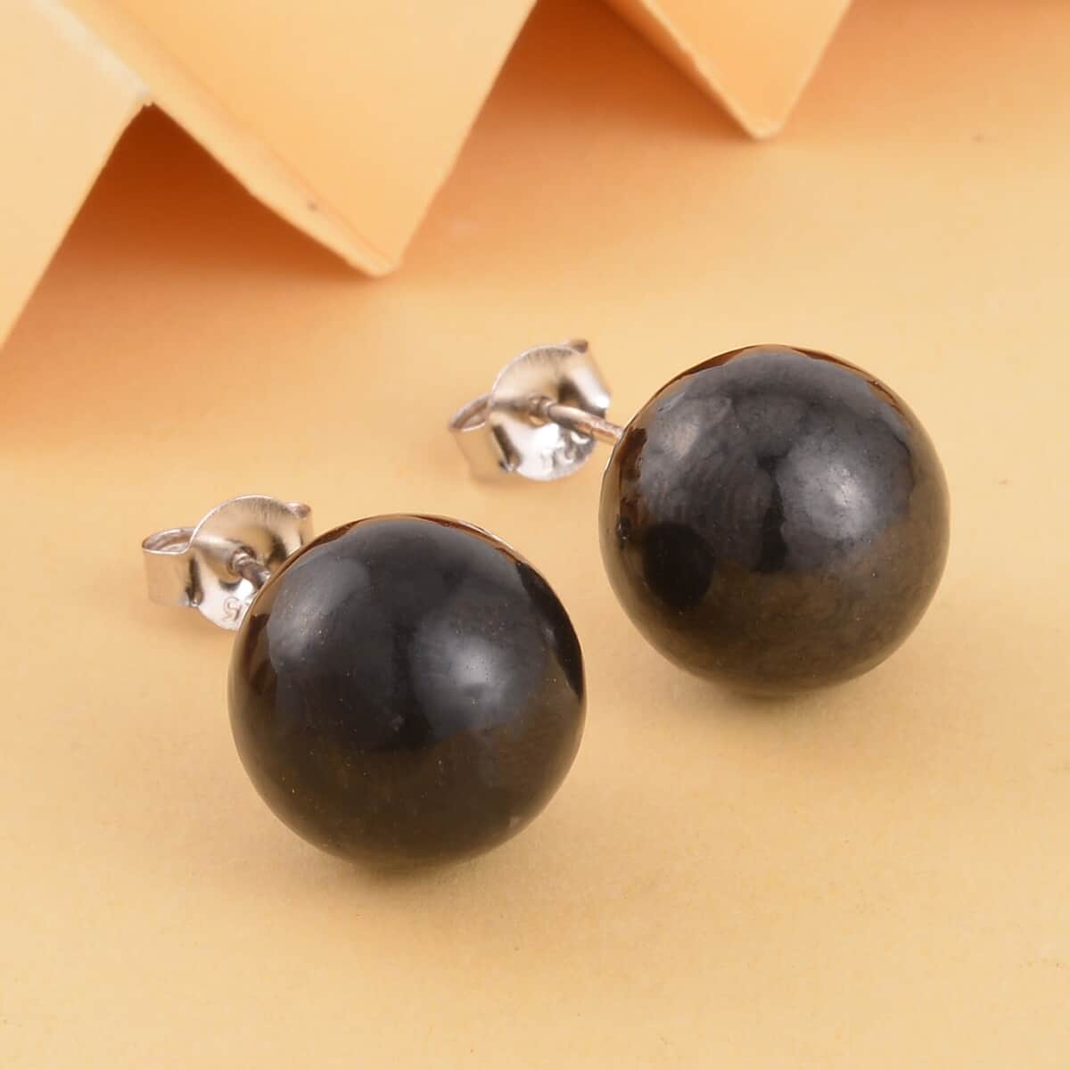 Shungite Solitaire Stud Earrings in Rhodium Over Sterling Silver 23.00 ctw image number 1