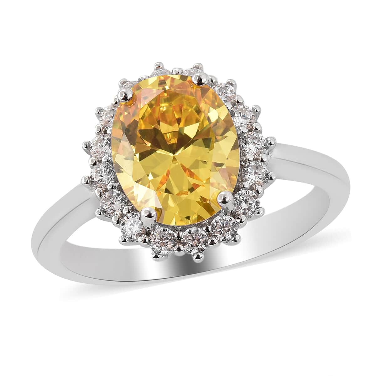 SUMMER DEALS LUSTRO STELLA Finest Yellow and White CZ Halo Ring in Sterling Silver (Size 10.0) 4.65 ctw image number 0