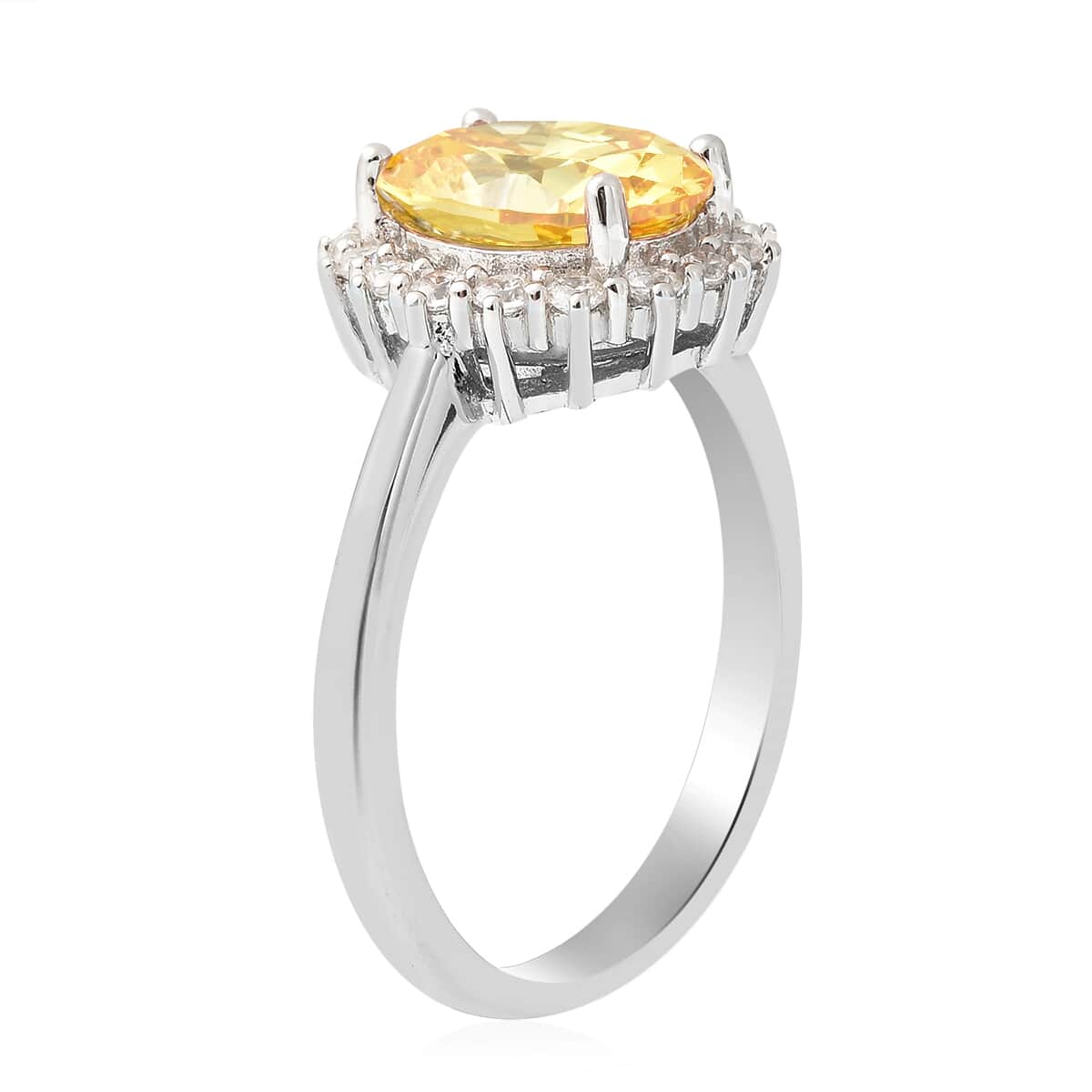 SUMMER DEALS LUSTRO STELLA Finest Yellow and White CZ Halo Ring in Sterling Silver (Size 10.0) 4.65 ctw image number 3