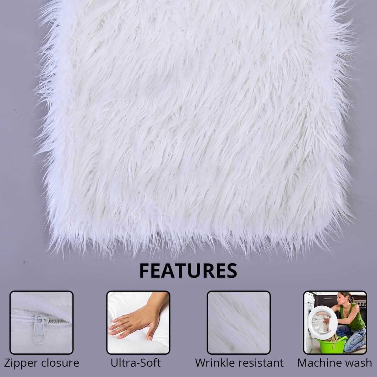 Set of 2 White Faux Fur Cushion Cover (18"x18") image number 2