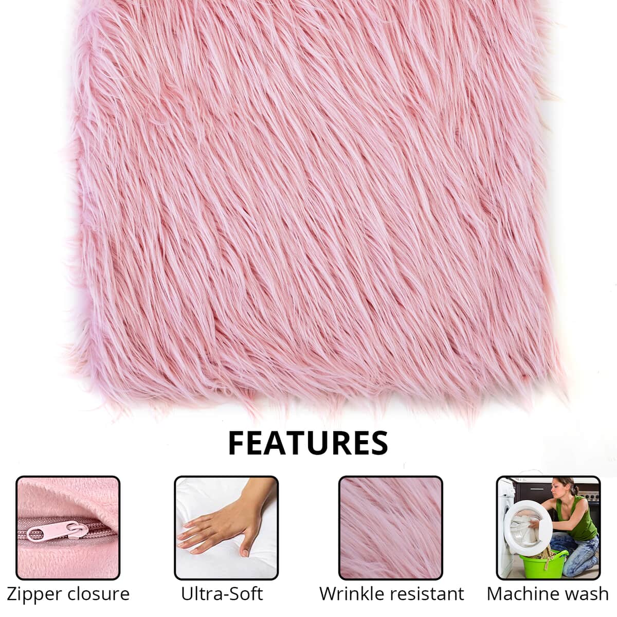 Set of 2 Pink Faux Fur Cushion Cover image number 2