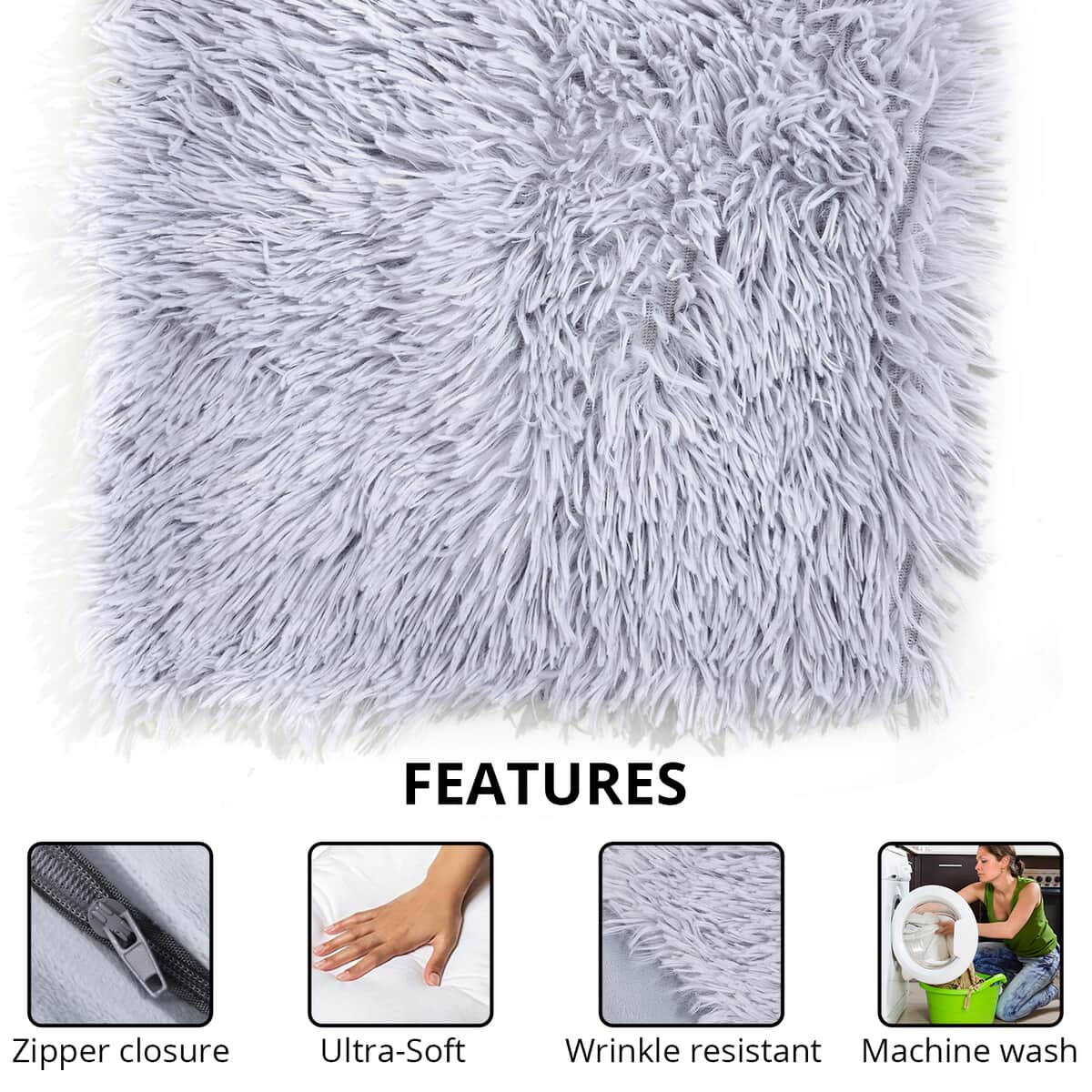 Set of 2 Gray Faux Fur Cushion Cover image number 2