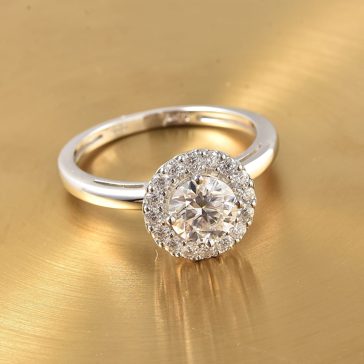 Moissanite Halo Spinner Ring in Rhodium Over Sterling Silver 1.25 ctw image number 1