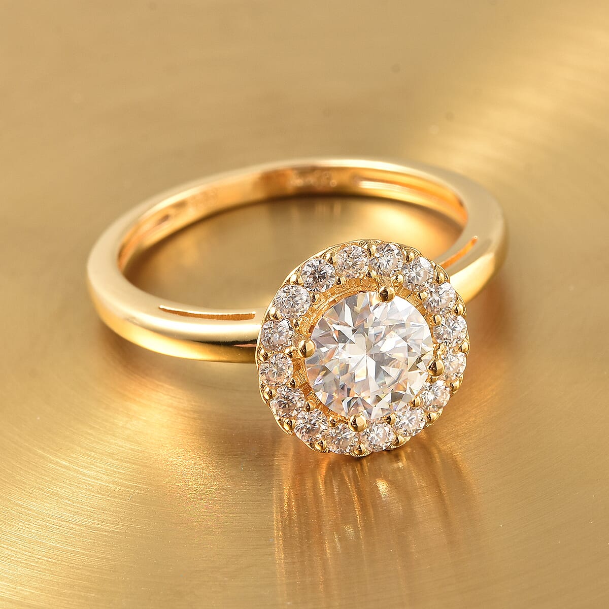 Moissanite Halo Spinner Ring in Vermeil Yellow Gold Over Sterling Silver (Size 7.0) 1.25 ctw image number 1