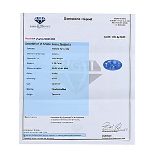 Certified 3.00 ctw Oval Tanzanite Loose Gemstone &ndash; AAAA Grade, Free Size