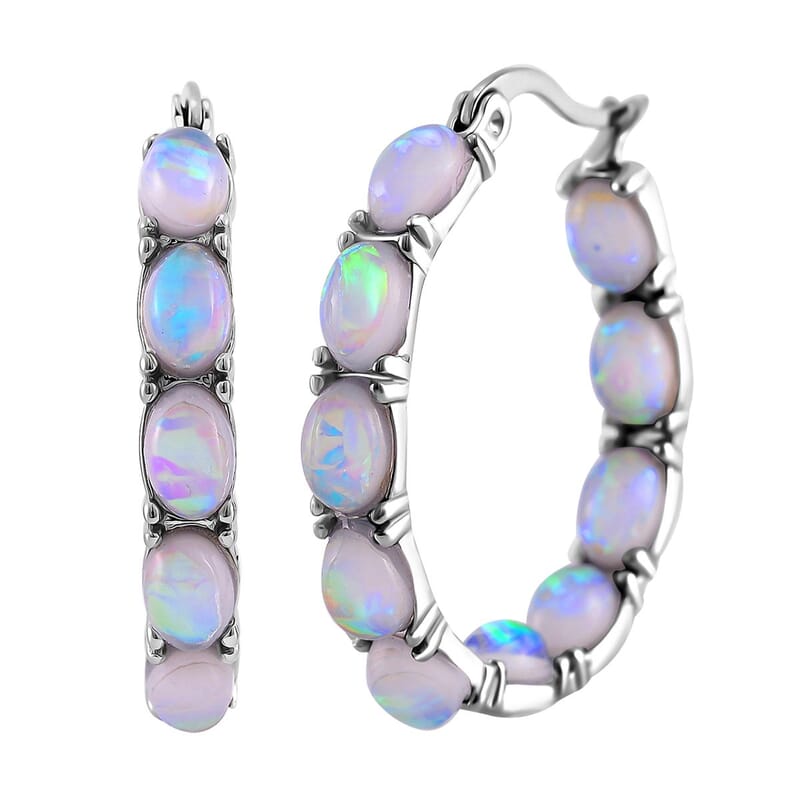 White Magic Simulated Opal Inside Out Hoop Earrings in Stainless Steel