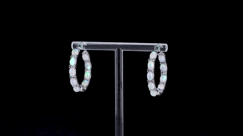 Green Magic Simulated Opal Inside Out Hoop Earrings in Stainless Steel