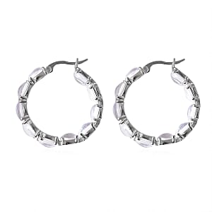 White Magic Simulated Opal Inside Out Hoop Earrings in Stainless Steel