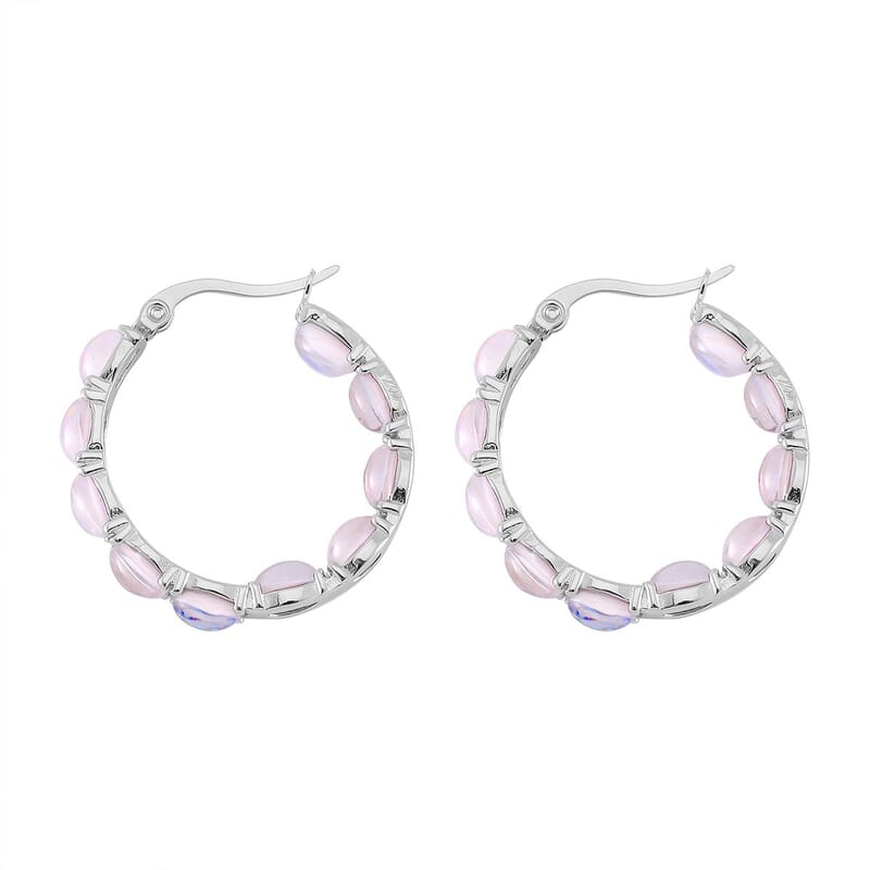 White Magic Simulated Opal Inside Out Hoop Earrings in Stainless Steel