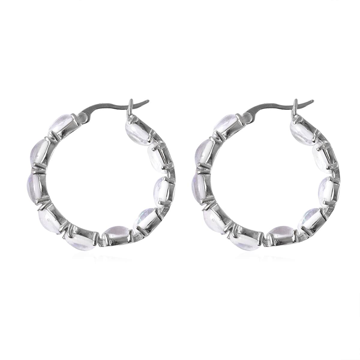 White Magic Simulated Opal Inside Out Hoop Earrings in Stainless Steel image number 3