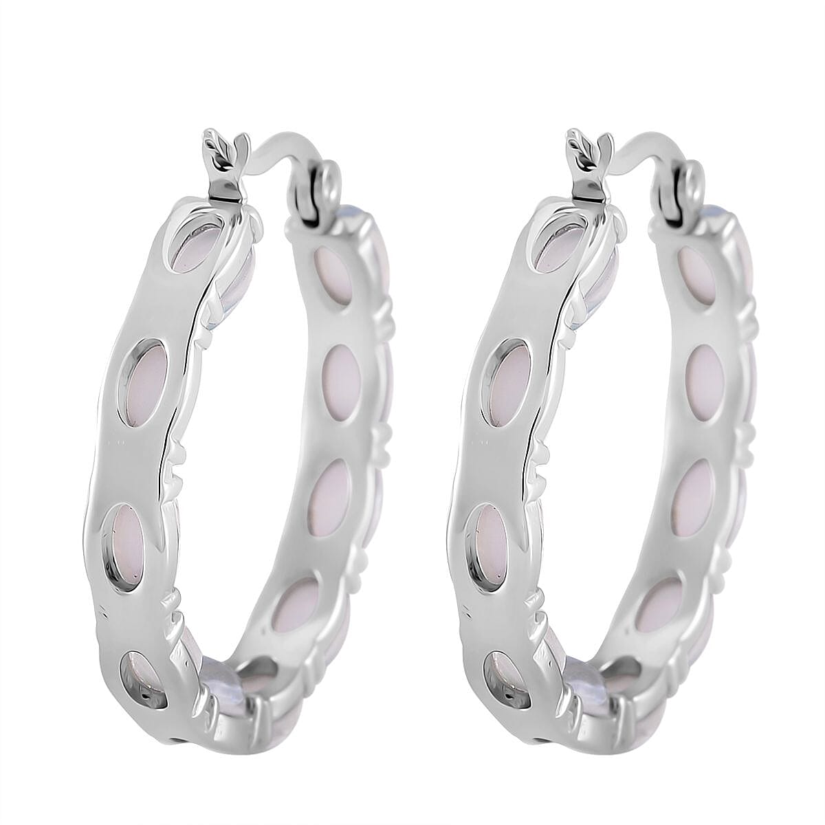 White Magic Simulated Opal Inside Out Hoop Earrings in Stainless Steel
