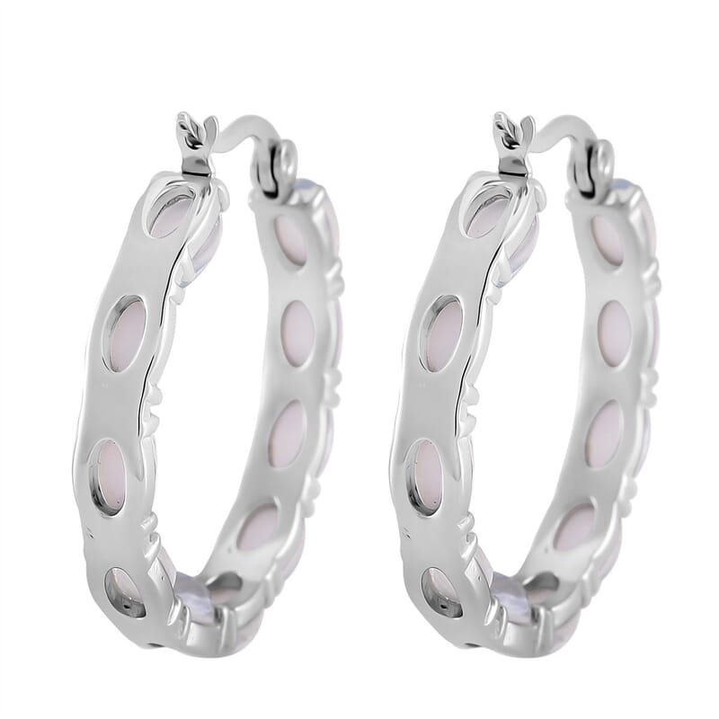 White Magic Simulated Opal Inside Out Hoop Earrings in Stainless Steel