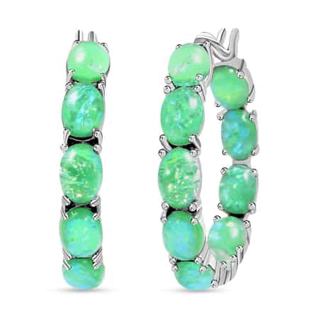 Green Magic Simulated Opal  Earrings in Stainless Steel, Opal Inside Out Hoops, Birthday Gifts For Women image number 0