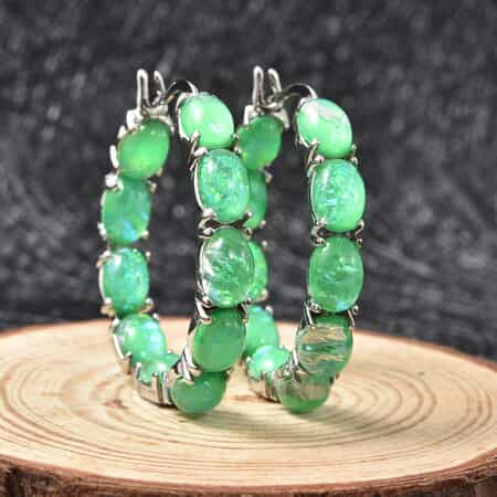 Green Magic Simulated Opal  Earrings in Stainless Steel, Opal Inside Out Hoops, Birthday Gifts For Women image number 1