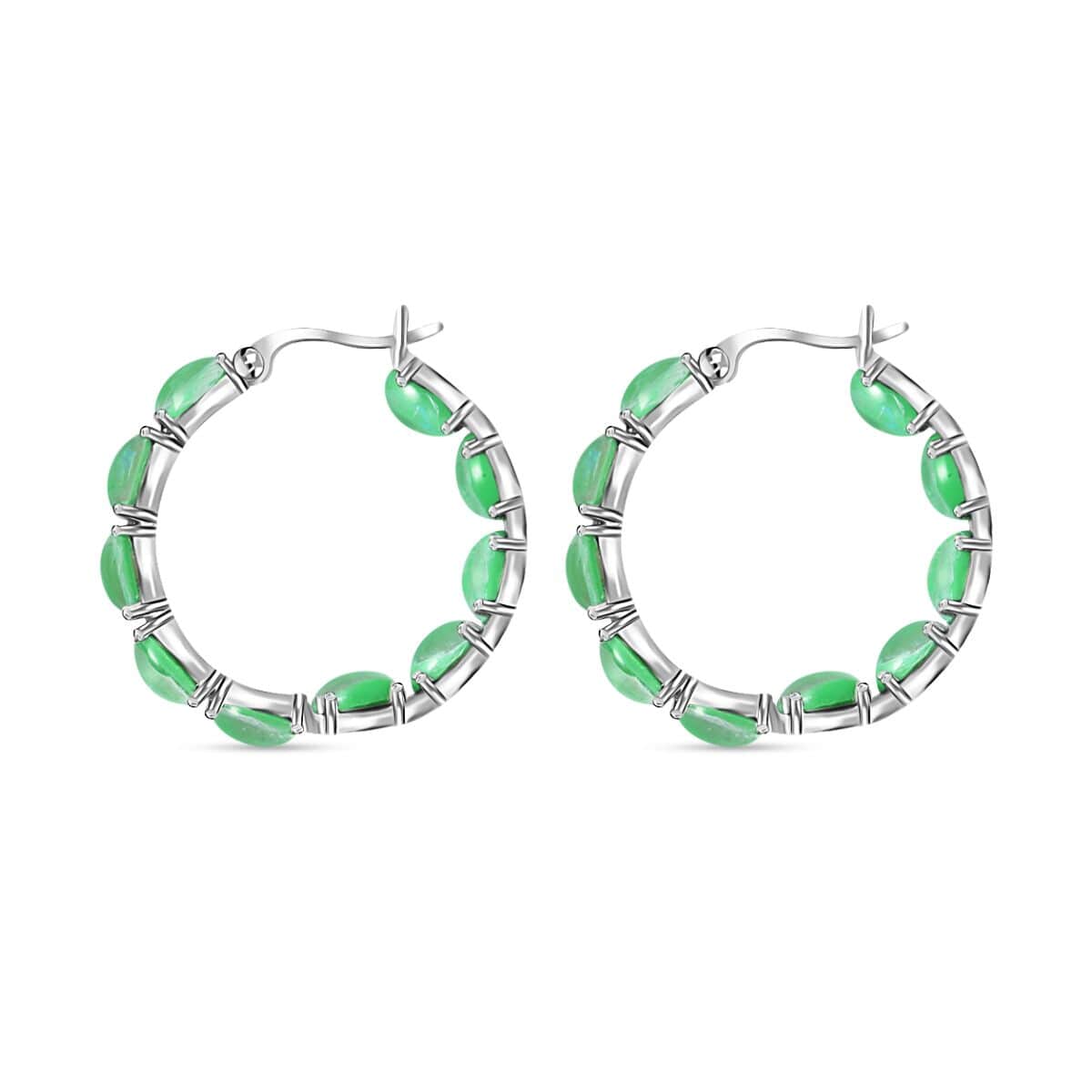 Green Magic Simulated Opal  Earrings in Stainless Steel, Opal Inside Out Hoops, Birthday Gifts For Women image number 3