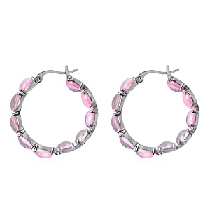 Pink Magic Simulated Opal Inside Out Hoop Earrings in Stainless Steel