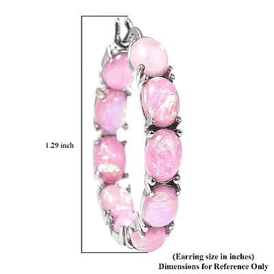Pink Magic Simulated Opal Inside Out Hoop Earrings in Stainless Steel