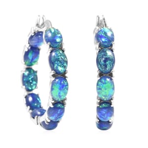 Blue Magic Simulated Opal Inside Out Hoop Earrings in Stainless Steel