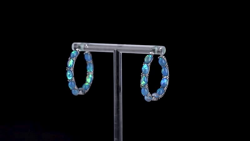 Green Magic Simulated Opal Inside Out Hoop Earrings in Stainless Steel