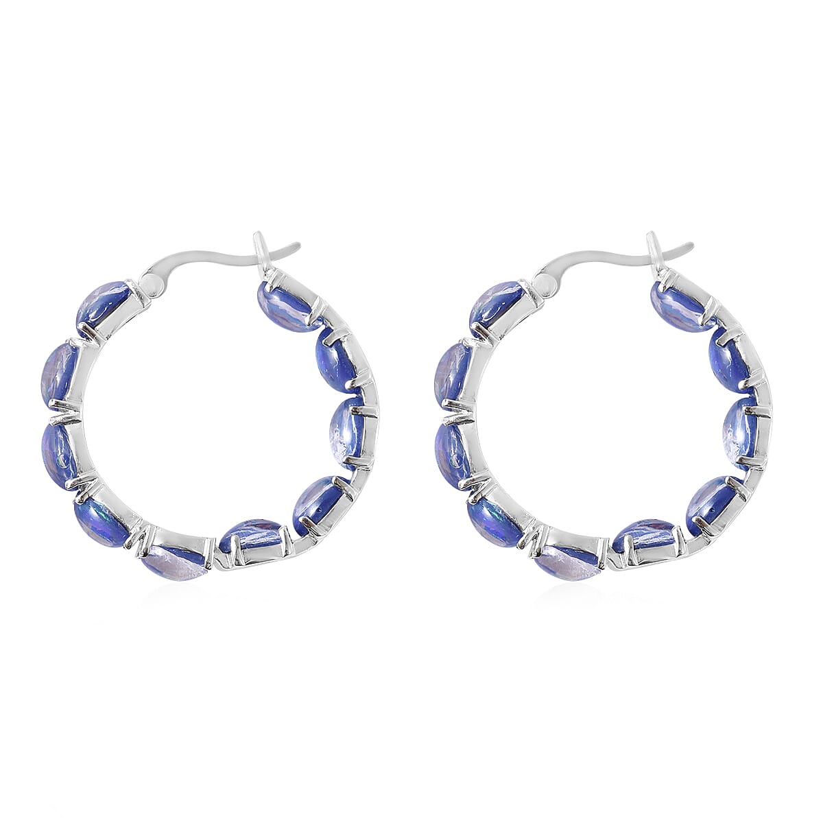 Blue Magic Simulated Opal Inside Out Hoop Earrings in Stainless Steel image number 3