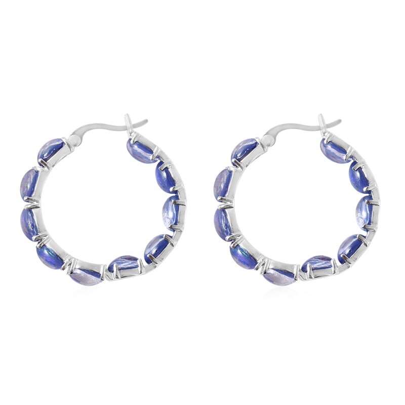 Blue Magic Simulated Opal Inside Out Hoop Earrings in Stainless Steel