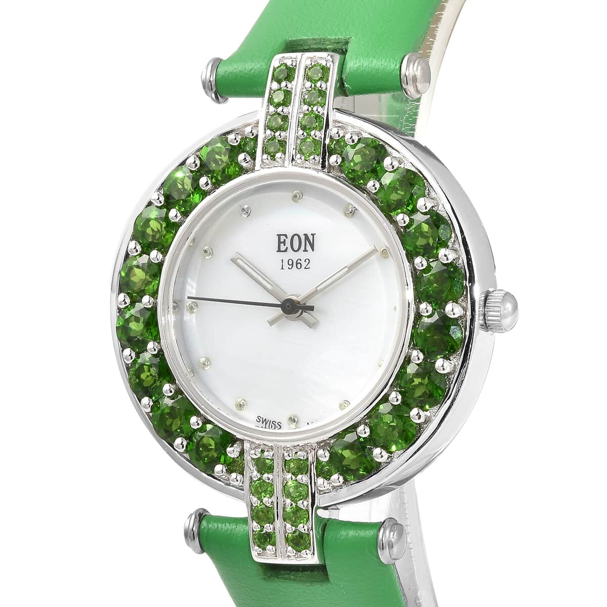 Product Features Case Shape	Round Features	Gemstone Studded, Scratch Resistant Strap Type	Belt Strap Closure	Buckle Dial	Stick Stone Count/Carat	5.90 ctw  Color Information Case Color	Green image number 3